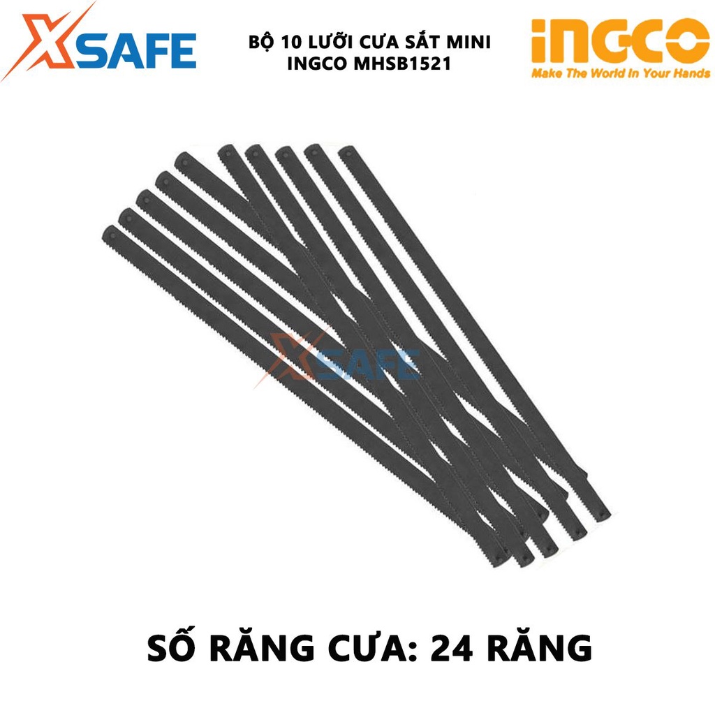Bộ 10 lưỡi cưa sắt mini INGCO MHSB1521 size 150mm(6”), chất liệu 65Mn, 24 răng cưa