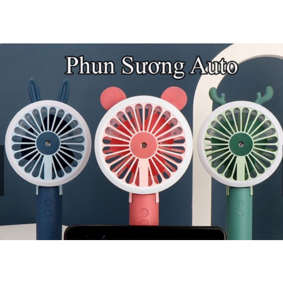 Quạt mini cầm tay Y9 Phun Sương Tự Động tặng bộ tai thay thế hình thú dễ thương pin sạc ,Có đế để bàn,đèn led