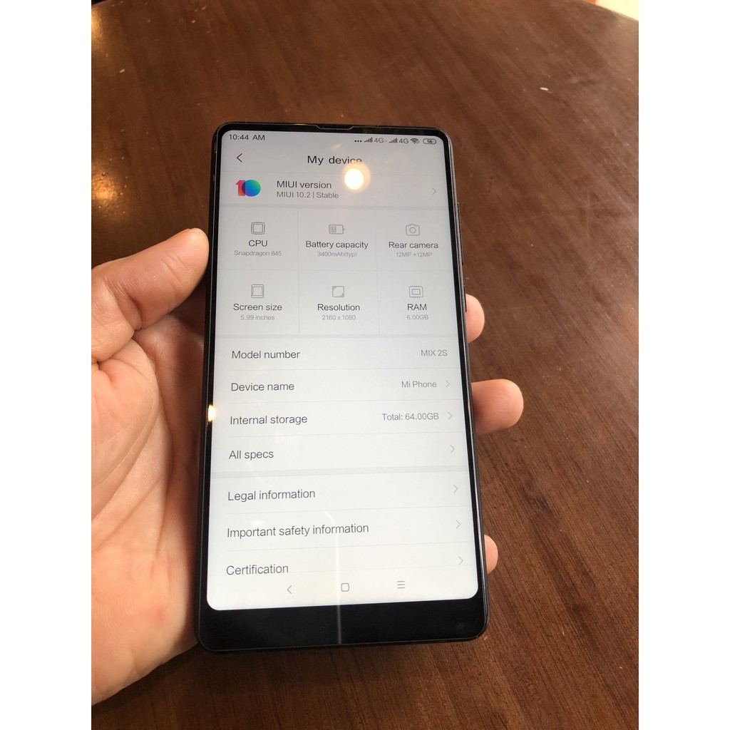 Điện thoại xiaomi mi mix 2s nguyên hộp cpu snap 845 ram 6gb 64gb 2 sim