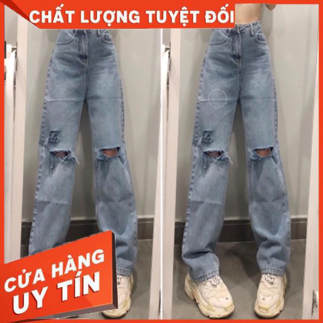 QUẦN JEANS DÁNG SIÊU DÀI RÁCH DÁNG XUÔNG- [hình thật