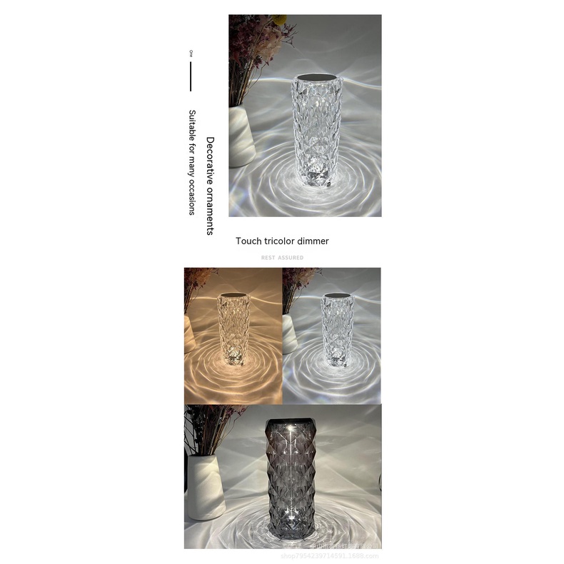 Đèn Ngủ Để Bàn Hình Cánh Hoa Hồng Pha Lê Lãng Mạn Có Cổng Sạc USB