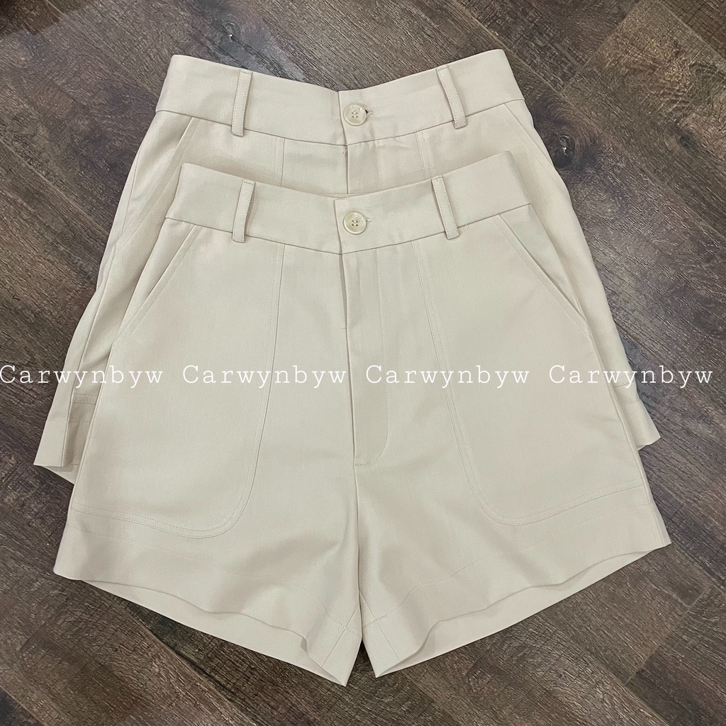 CarwynbyW - Quần Short Kaki Lưng Cao Túi Kiểu Sâu