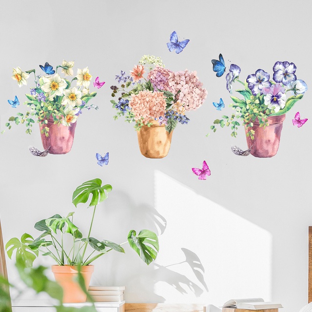 Giấy dán tường, decal, decor trang trí 3 lẵng hoa - flowerdecal