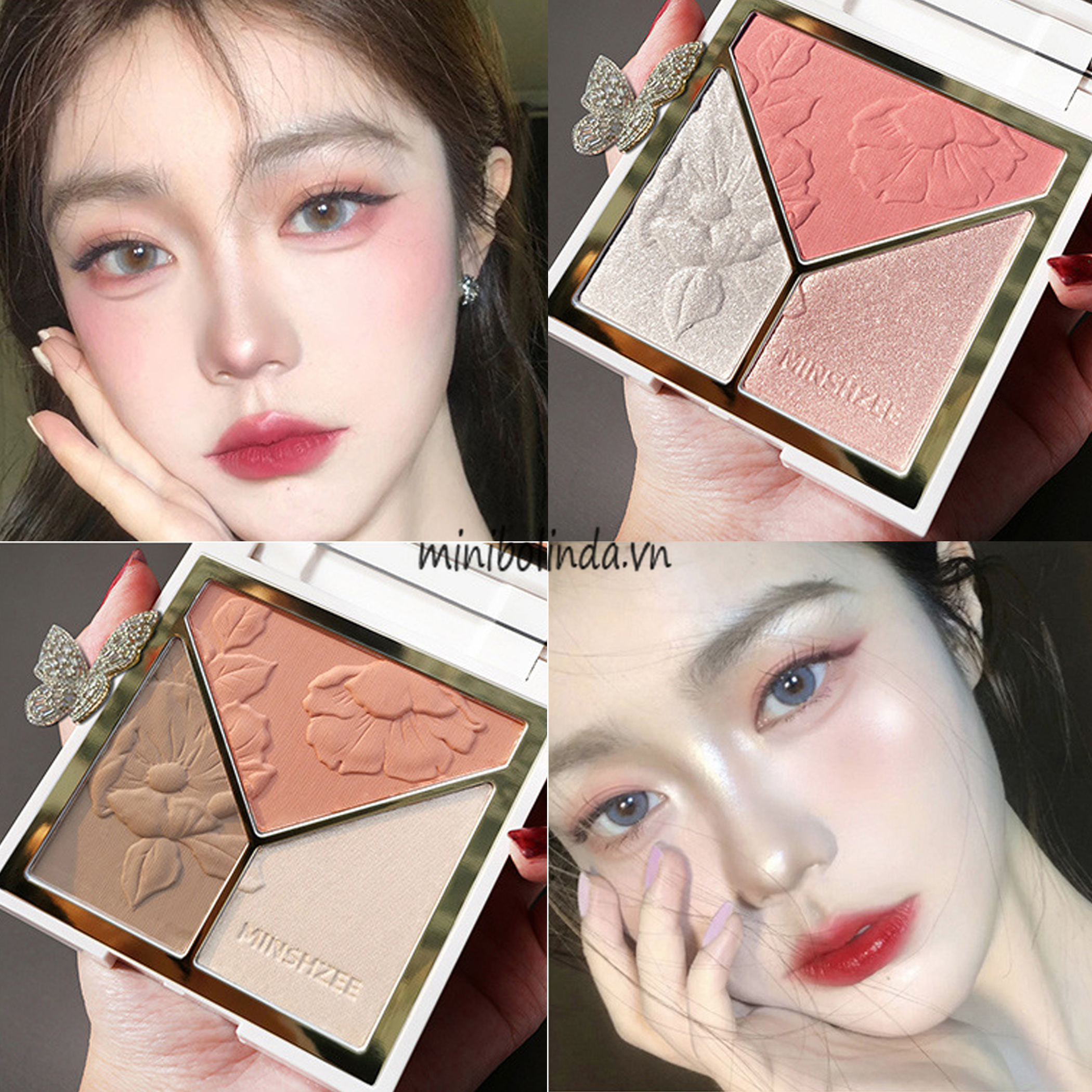 🐳MINSHZEE Phấn highlight + tạo khối + má hồng Phấn Tạo Khối 3 Màu Tricolor Sculpting Powder | BigBuy360 - bigbuy360.vn