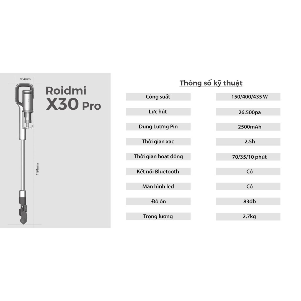 Máy Hút Bụi LAU NHÀ Cầm Tay Xiaomi Roidmi X30 Pro