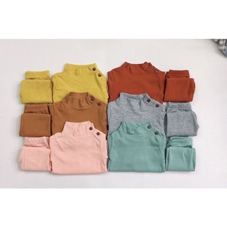 Bộ Đồ Len Tăm Dài Tay Cổ Cao Có Cúc Thu Đông Bé Trai Bé Gái Chất Len Tăm Kwoo