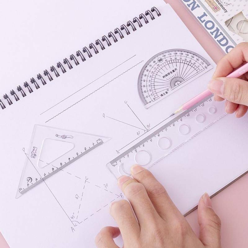 ⭐ iLado ⭐   Bộ Thước Kẻ 4 Món 15cm Thước đo kích thước Dụng Cụ Vẽ Hình Học Thước kẻ học sinh dễ thương chất lượng cao Tiện Lợi Hoạt Hình trong suốt có túi đựng In Họa Tiết Hoạt Hình dễ thương