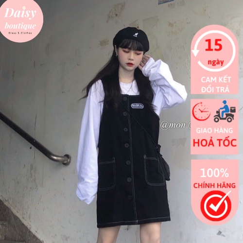 Yếm Váy Nữ Logo Chỉ Nổi Màu Đen, Váy Yếm Có Size Cho Người Bigsize, Chất Liệu Thái Chéo, Daisy SP000301