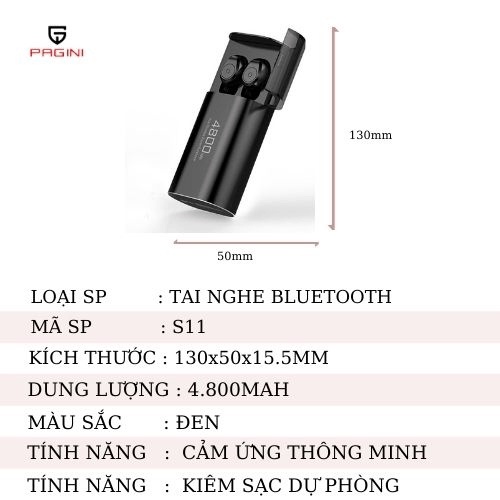 Tai nghe bluetooth S11 5.0 bản cảm ứng tích hợp sạc dự phòng 4800mah nghe 400h kháng nước chống ồn CVC 8.0 MÃ S11 PRO