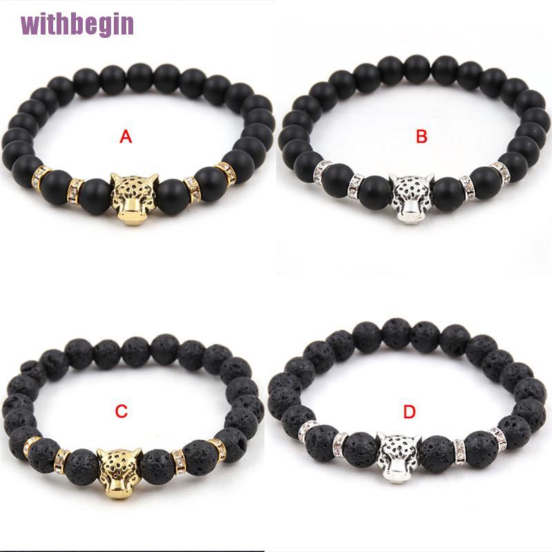 Vòng Tay Chuỗi Hạt Đá Tự Nhiên Mặt Hình Đầu Báo Cho Nam