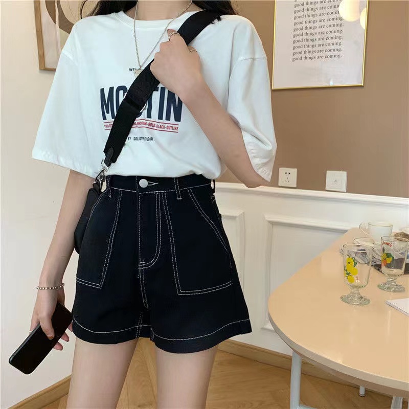 Quần Short Denim Lưng Cao Ống Rộng Phong Cách Hàn Quốc Thời Trang Cho Nữ