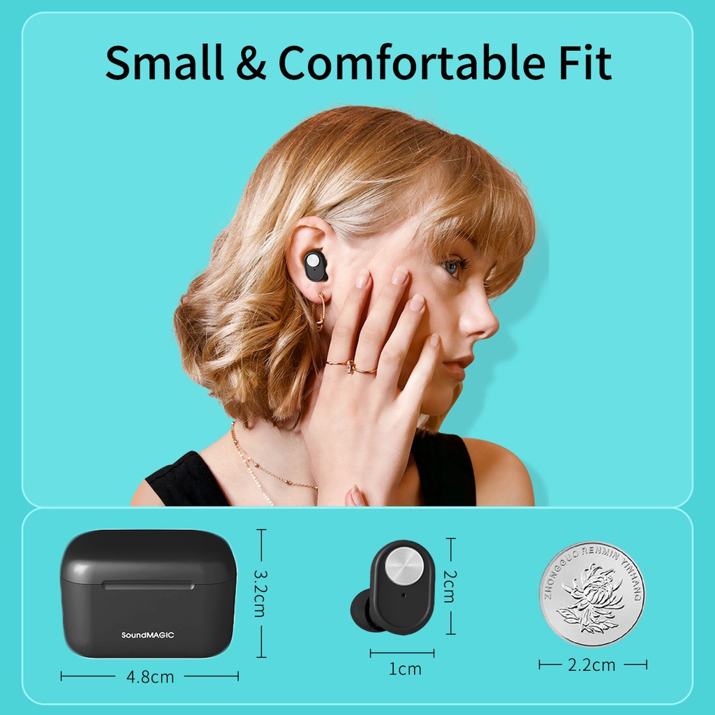 Tai Nghe Nhét Tai Bluetooth Không Dây SoundMAGIC T60BT Có Micro Chống Thấm Nước Màu Trắng Đen