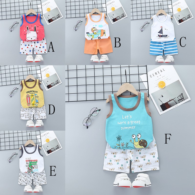 Bộ Áo Sơ Mi Không Tay + Quần Short Cotton Thời Trang Cho Bé