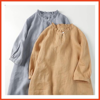 Đầm Suông Bigsize Cổ Xếp Ly Cách Điệu Linen