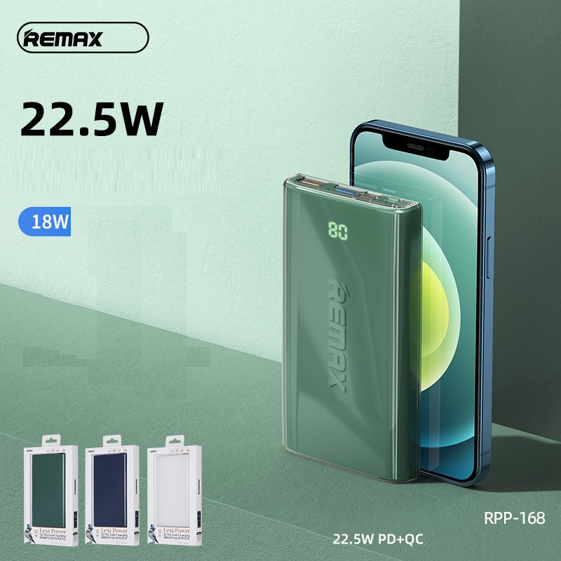 Sạc dự phòng REMAX RPP-168 10.000mAH / Sạc nhanh 22.5W cổng Lightning, TypeC, Micro USB