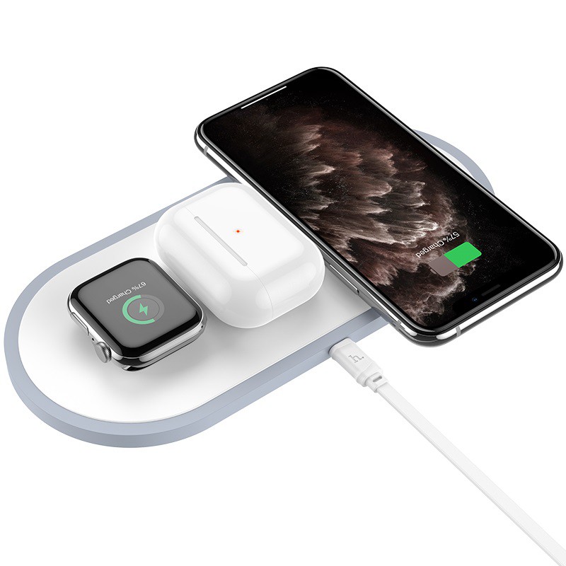 Đế sạc không dây 3in1 Hoco CW24, chip sạc thông minh, hỗ trợ sạc cho SmartPhone, iWatch, AirPods