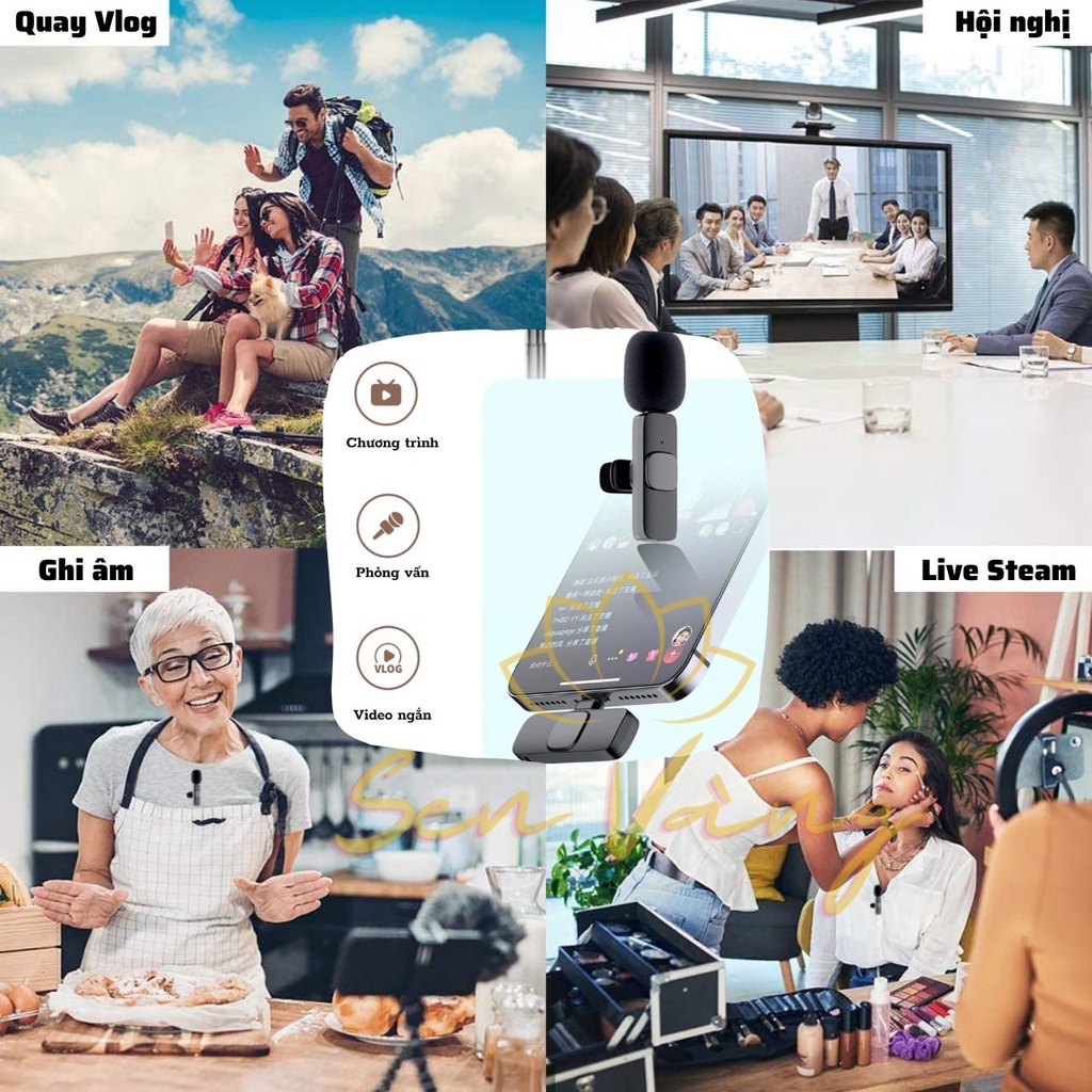 Micro cài áo không dây Micro thu âm không dây cho điện thoại di động/máy tính/laptop khử tiếng ồn phù hợp phát trực tiếp