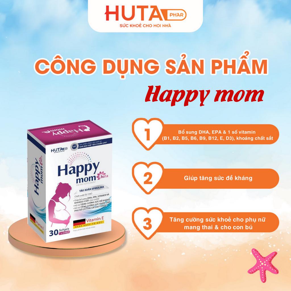(HT) Vitamin tổng hợp cho mẹ bầu Happy Mom HUTA (hộp 30v), bổ sung Sắt, DHA và các Vitamin khoáng chất thiết yếu cho bầu