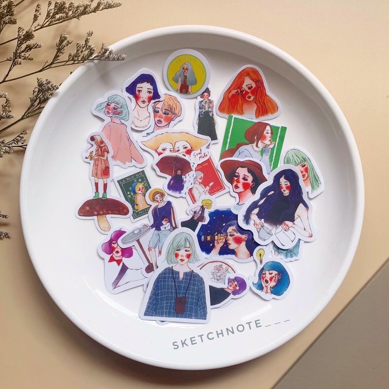 Sticker cô gái vintage set 20c ST023