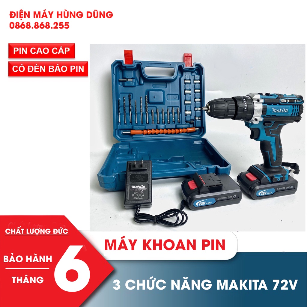 Máy khoan pin Makita 72v - có búa tặng bộ phụ kiện 24 món, máy khoan, máy siết bulong, máy khoan điện