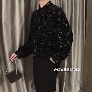 S-2xl Hàn Quốc Bầu Trời Đầy Sao Áo Sơ Mi Dài Tay Nam Phiên Bản Hàn Quốc Hợp Thời Trang Áo Sơ Mi Hoa bf Phong Cách Hồng Kông Đẹp Trai Tất Cả Trận Đấu Áo Sơ Mi Phong Cách Preppy Áo Sơ Mi Nam