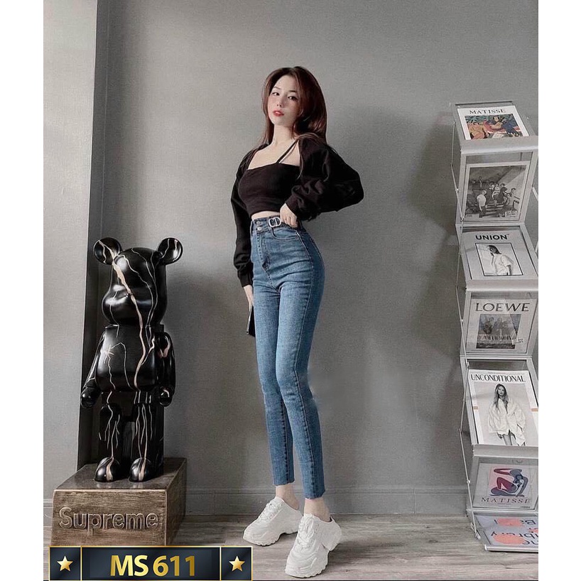 Quần jean nữ co giãn, quần bò lưng cao 9 tấc dáng ôm body cạp cao nhiều mẫu Bi_shop 173 ms611