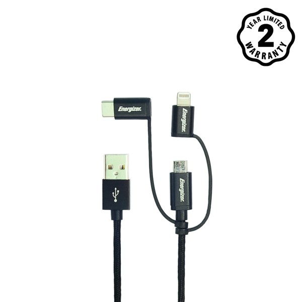 Cáp 3 trong 1 Lightning, Micro USB và USB-C Energizer Metallic C13UBX3CF 1.2m