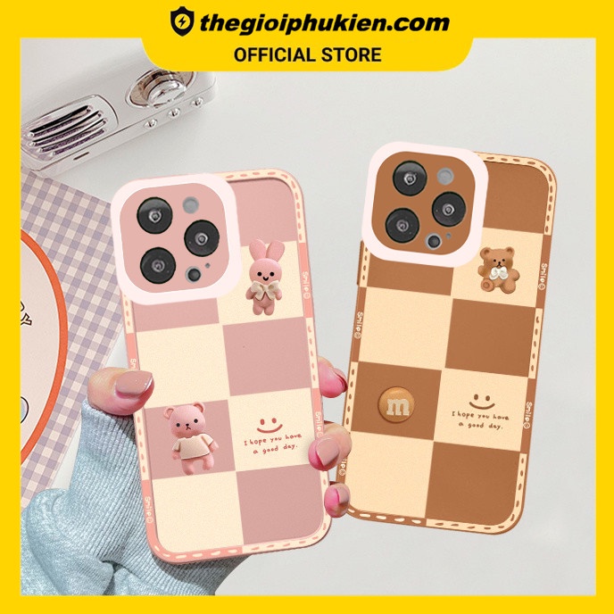 Ốp iphone - Ốp lưng iphone cạnh vuông viền camera Gấu thỏ mặt cười dành cho ip 6 đến 14promax - G25