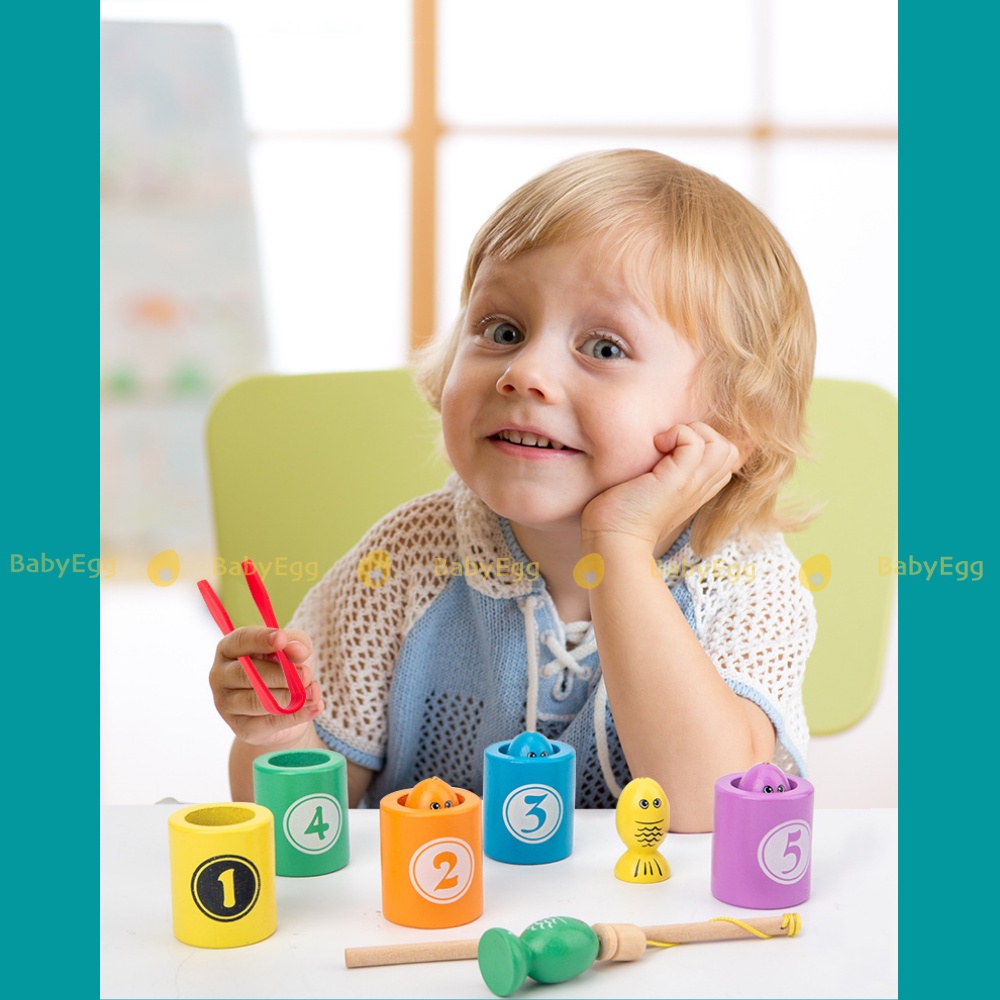 ĐỒ CHƠI GIÁO DỤC Câu cá gỗ montessori cho bé trai bé gái 2 3 4 tuổi trẻ em gắp bi cá rèn luyện kỹ năng khéo léo babyegg