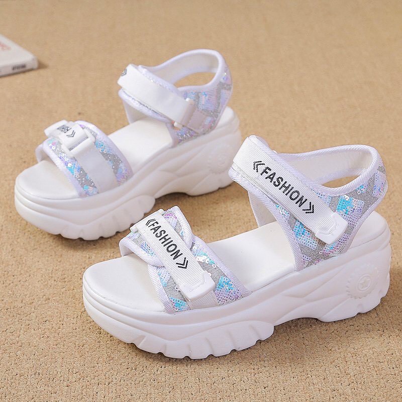 ( 2 MÀU ) Sandal nữ Quai Dán Fashion Ánh Kim  Cực Xinh Xắn Phong Cách trẻ Trung