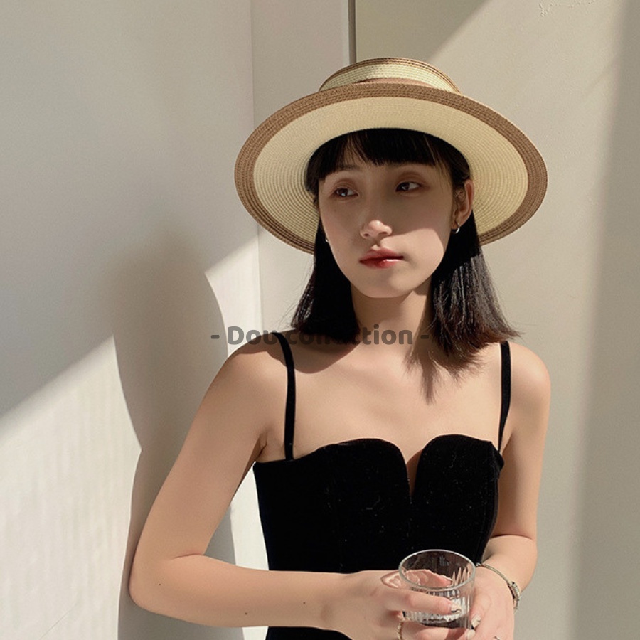[NowShip2h] Nón Cói, Mũ Cói Giả Cói Phối Be Nâu Vành Rộng Cao Cấp Chữ ''M'' Đi Biển Sang Trọng - Mã NC025
