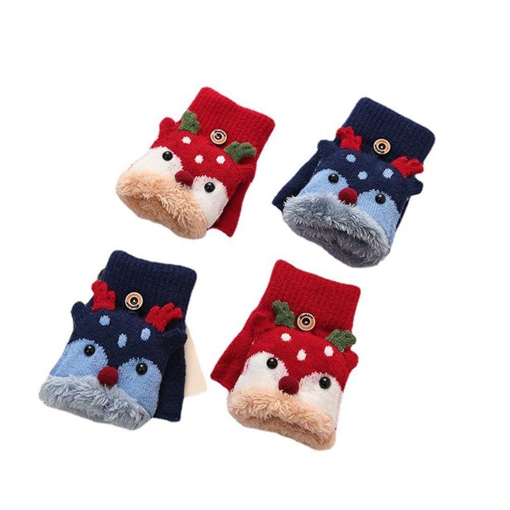 1 Đôi Găng Tay Dệt Kim Hở Ngón Họa Tiết Tuần Lộc Hoạt Hình Dễ