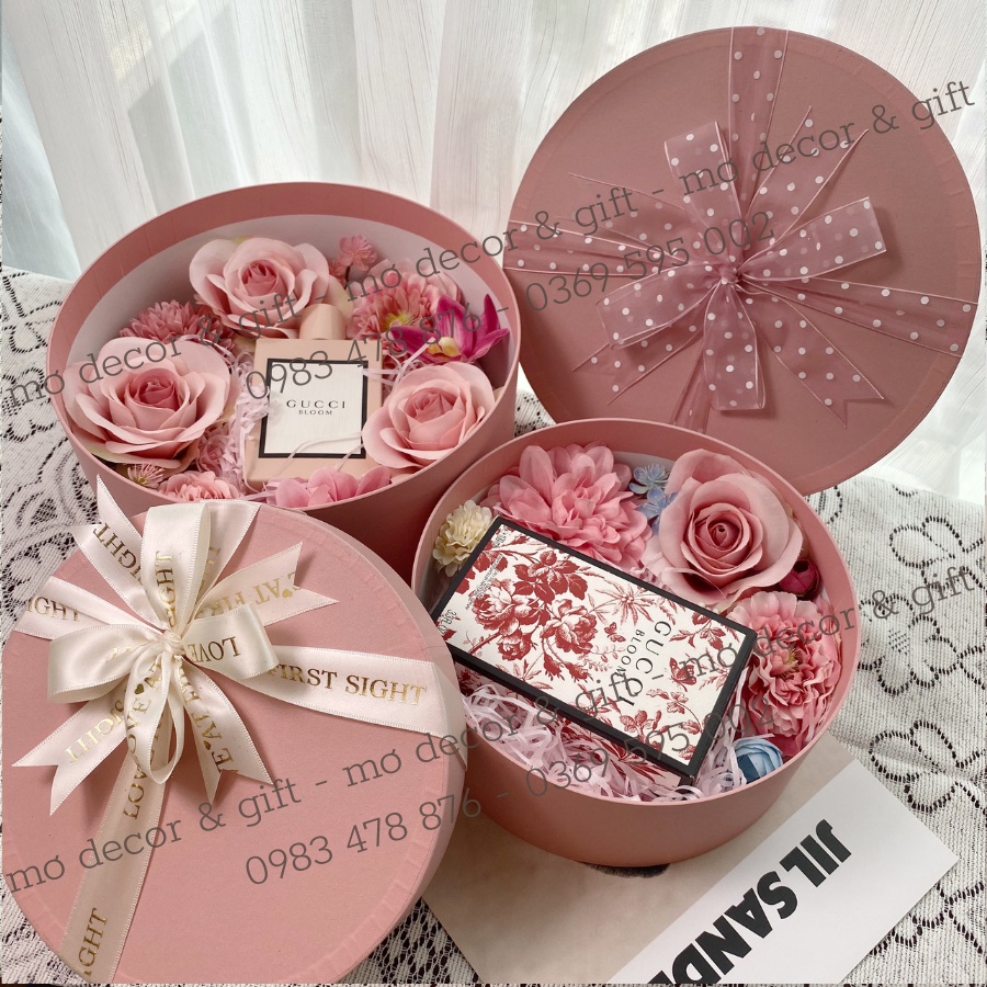 Hộp Đựng Nước Hoa Đựng Quà Đường Kinh 20cm và 24cm Mic Hoa Lụa - Handmade By Mơ Decor