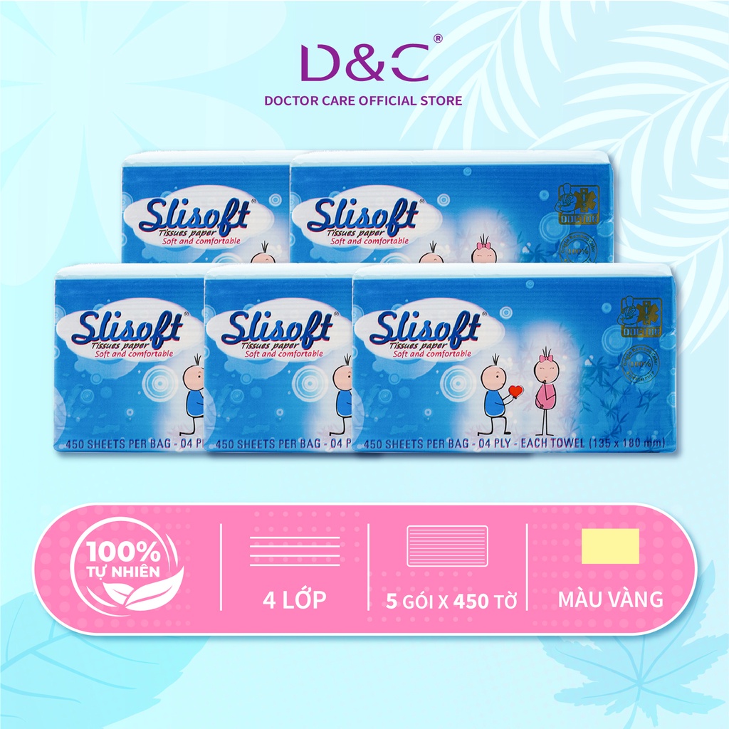 Giấy ăn Slisoft Vàng đa năng thân thiện môi trường không chất tẩy trắng an toàn cho cả gia đình Combo 5 gói