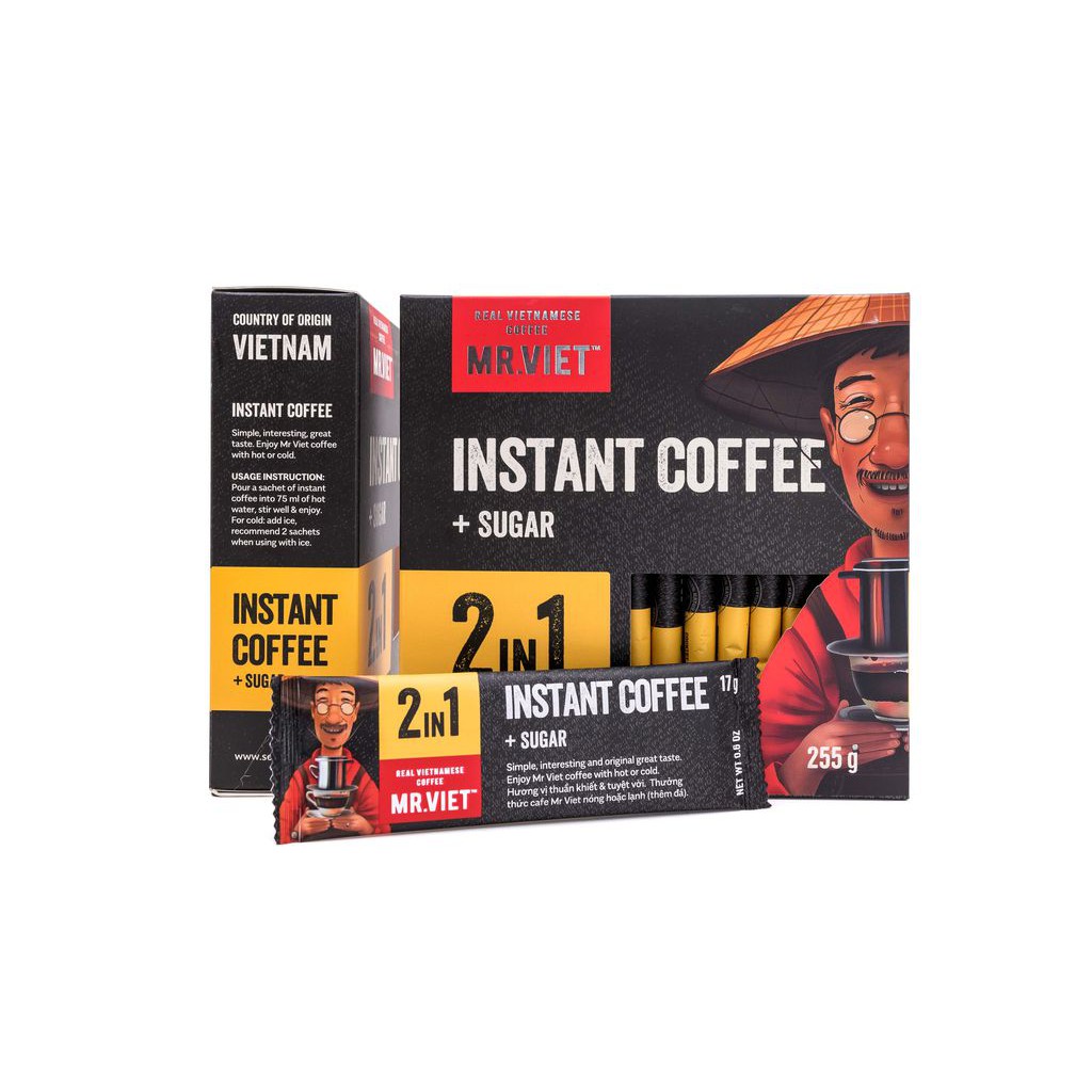 Cà phê hòa tan 2 trong 1 Mr Việt 255g (Cafe Mr Viet 2 in 1 Instant Coffee 255g)