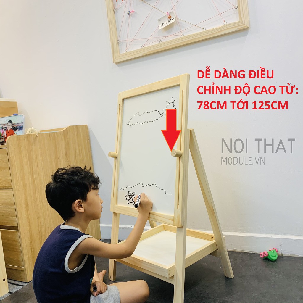 Bảng vẽ, giá vẽ mầm non dành cho trẻ 3 tơi 13 tuổi chất liệu gỗ thông tự nhiên ( no paint )