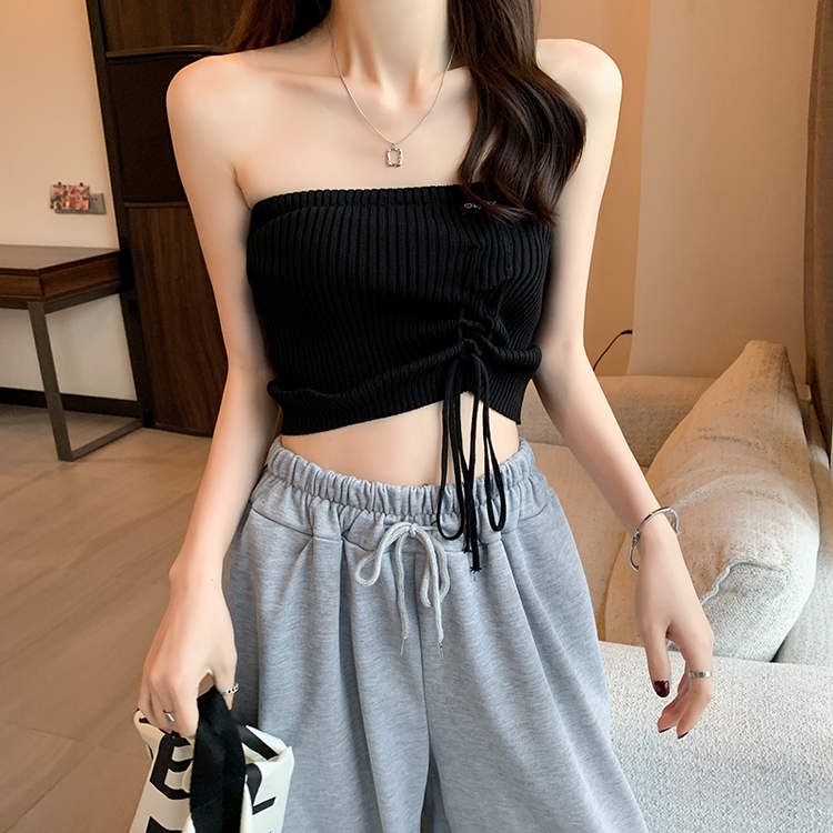 Áo Ống Dệt Kim Không Tay Cột Dây Gợi Cảm Cho Nữ