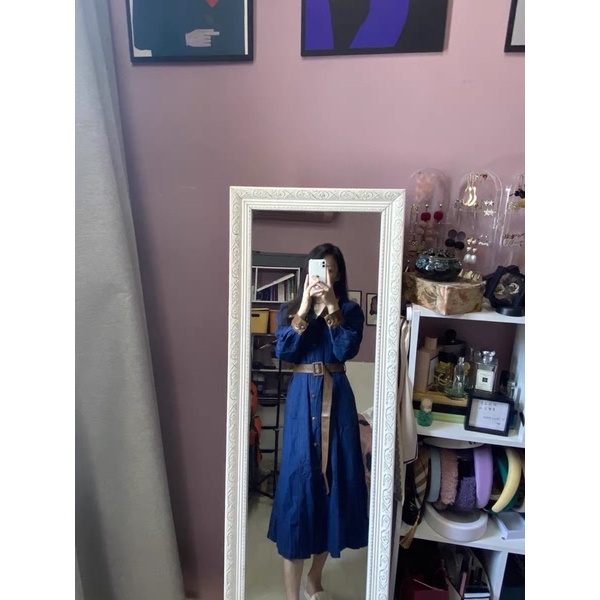 Váy jean xuông dài kèm thắt lưng da Hàn Quốc