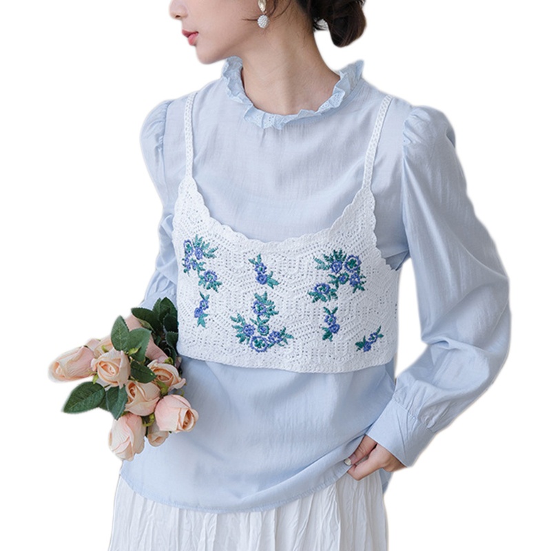 Áo Croptop Dệt Kim Không Tay Thêu Hoa Xinh Xắn Thời Trang Đi Biển Cho Bạn Gái