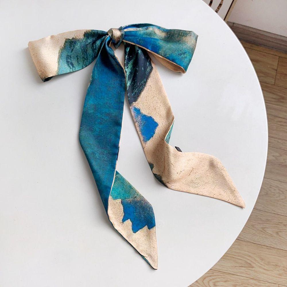 Băng Đô Lụa Satin Dài In Họa Tiết Tranh Sơn Dầu Phong Cách Hàn Quốc