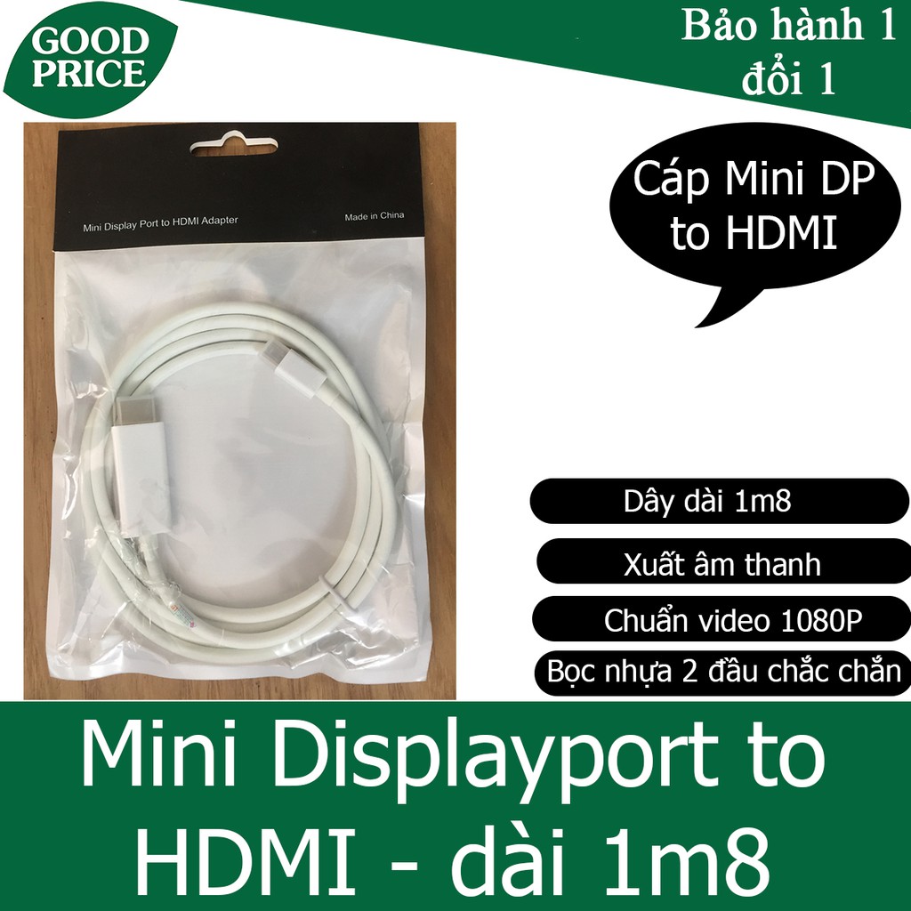 [Mã ELHACE giảm 4% đơn 300K] Cáp chuyển tín hiệu Mini Displayport ra HDMI dài 1m8 - Mini DP to HDMI 1m8