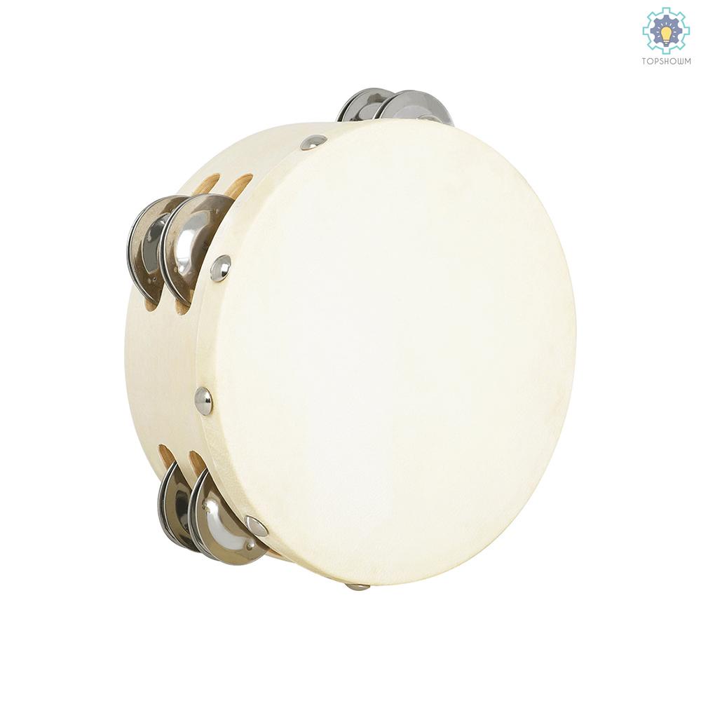 Trống Lục Lạc Gỗ 6 Inch Hai Hàng Chuông Cầm Tay Dành Cho Trẻ Em