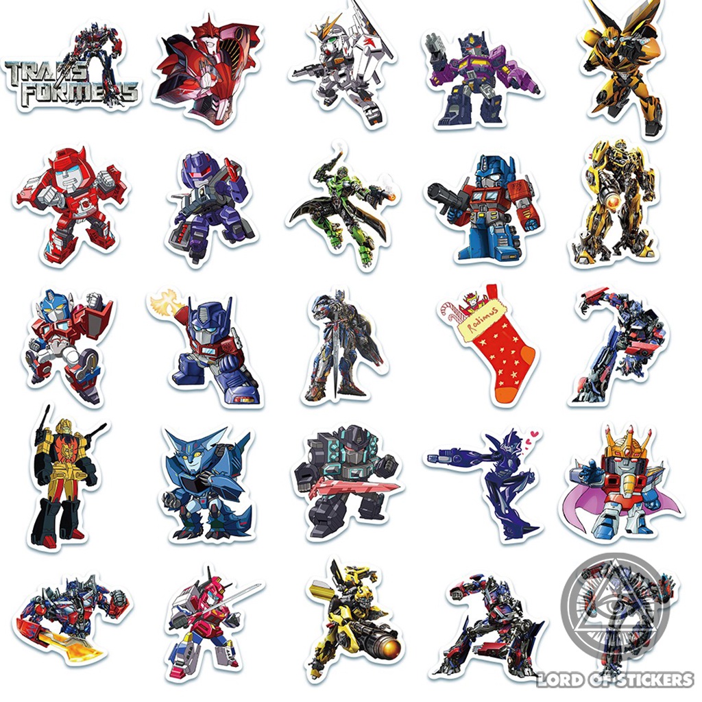 Set 50 Miếng Dán Hình Transformers Sticker Phim Hoạt Hình Chống Thấm Nước Trang Trí Mũ Bảo Hiểm, Ván Trượt, Laptop, Sổ