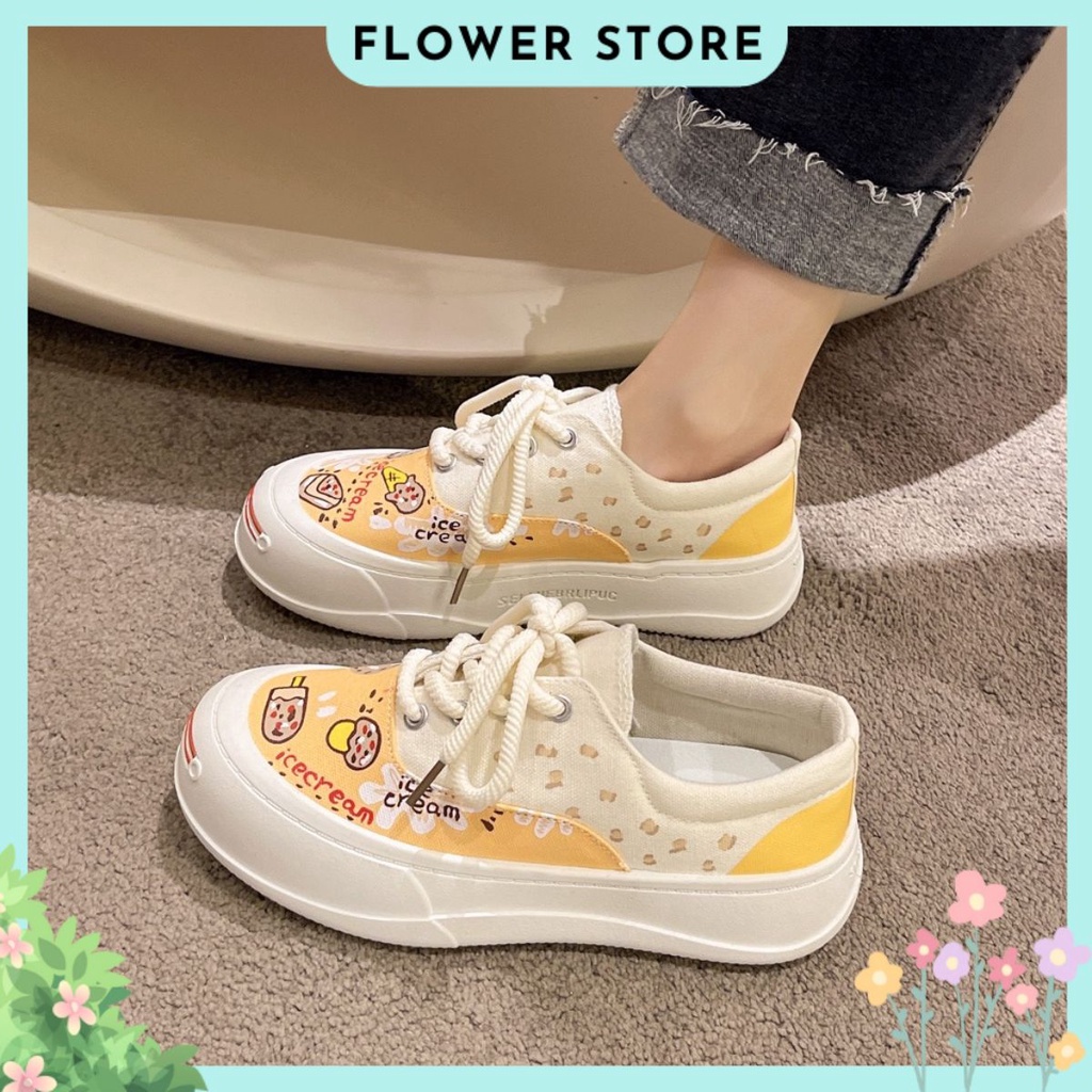 Giày thể thao unisex đế bánh mì, họa tiết hoạt hình dễ thương phong cách năng động Hàn Quốc FLOWER G31 - nguyentrang239