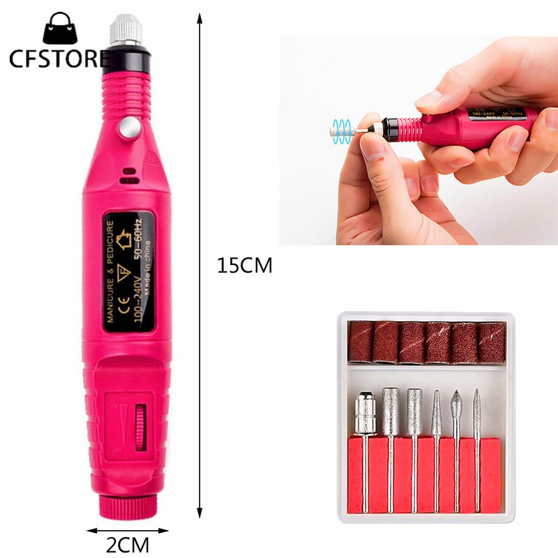 Máy khoan điện kèm 6 mũi khoan và dây nguồn dùng trong trang trí móng tay nghệ thuật