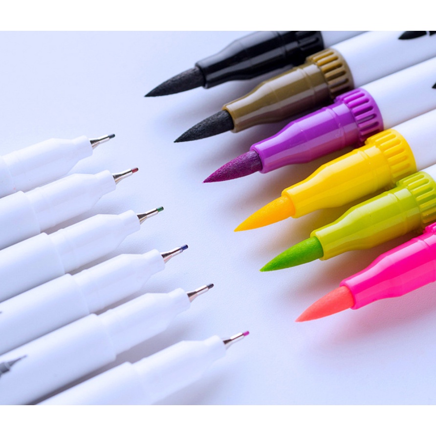 Bút màu dạ 2 đầu Thân trắng Double head túi nhựa trong cao cấp