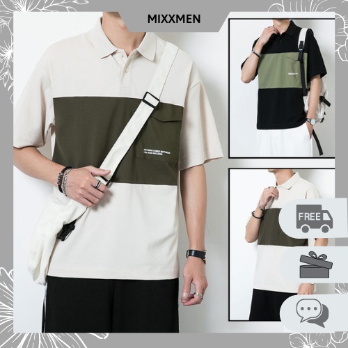 Áo Thun Polo Nam Nữ Tay Lỡ Phối Túi Ngực Cổ Bẻ Thời Trang Mixxmen TOP NAM 228