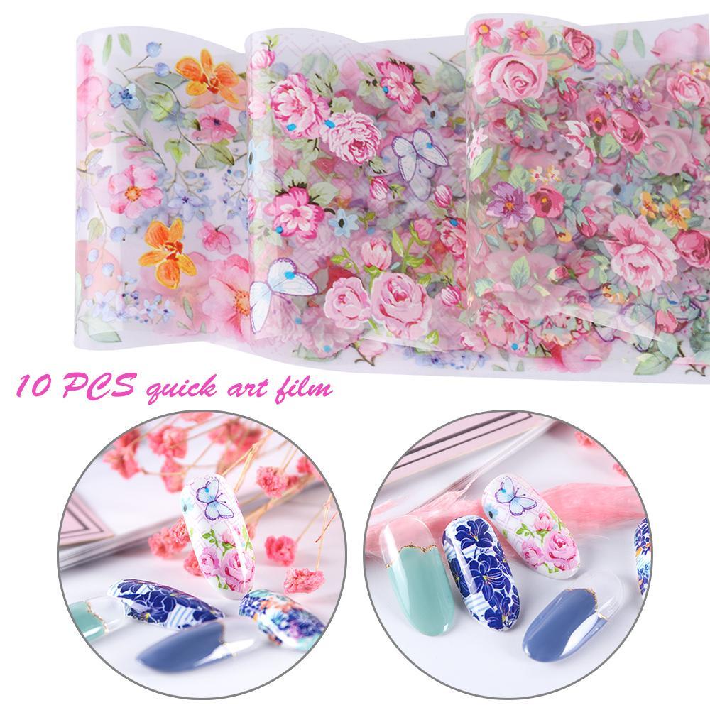 Set 10 Miếng Dán Móng Tay Họa Tiết Ren Hoa Holographic Đẹp Mắt