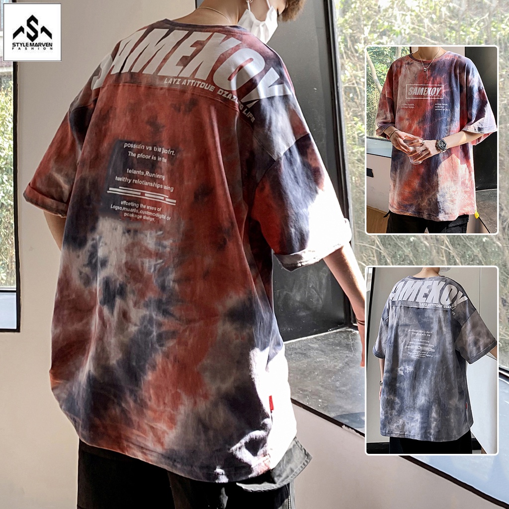 Áo thun nam form rộng màu loang STYLE MARVEN basic phối chữ độc đáo - TOP MAM 90000168