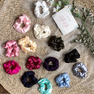 Dây buộc tóc scrunchies, dây cột tóc vải lụa trơn nhiều màu
